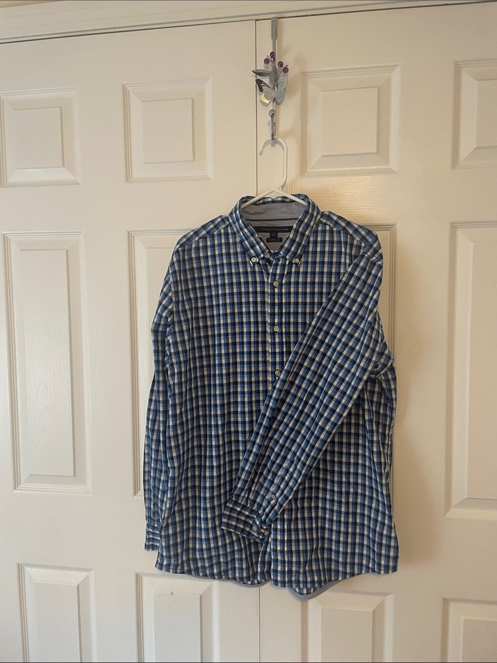 Nautica Blue and White Plaid Button-Down Shirt